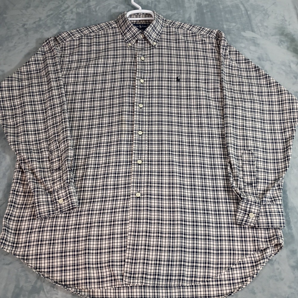 Polo Ralph Lauren‎ Blake Shirt Mens XXL Blue White Plaid Button Down Long SL